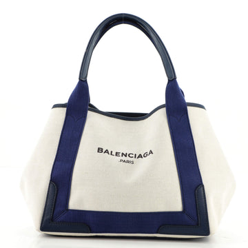 Balenciaga Navy Cabas Canvas with Leather Small