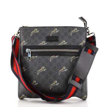 Gucci Web Strap Front Zip Messenger Bag Printed GG Coated Canvas Medium