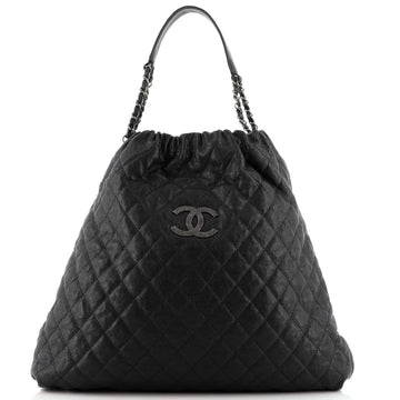 Chanel CC Elastic Shoulder Bag Quilted Caviar Large