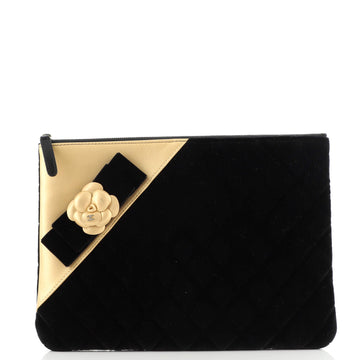 Chanel Camellia O Case Clutch Quilted Velvet with Lambskin Large