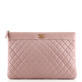 Chanel Mademoiselle Vintage O Case Clutch Quilted Sheepskin Large