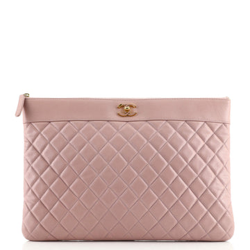 Chanel Mademoiselle Vintage O Case Clutch Quilted Sheepskin Large