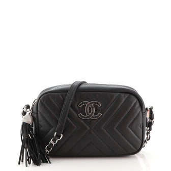 Chanel CC Tassel Camera Bag Diagonal Chevron Calfskin Mini