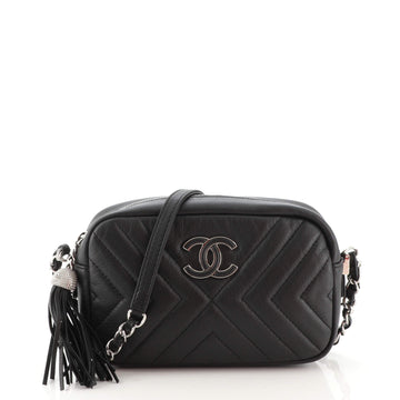 Chanel CC Tassel Camera Bag Diagonal Chevron Calfskin Mini