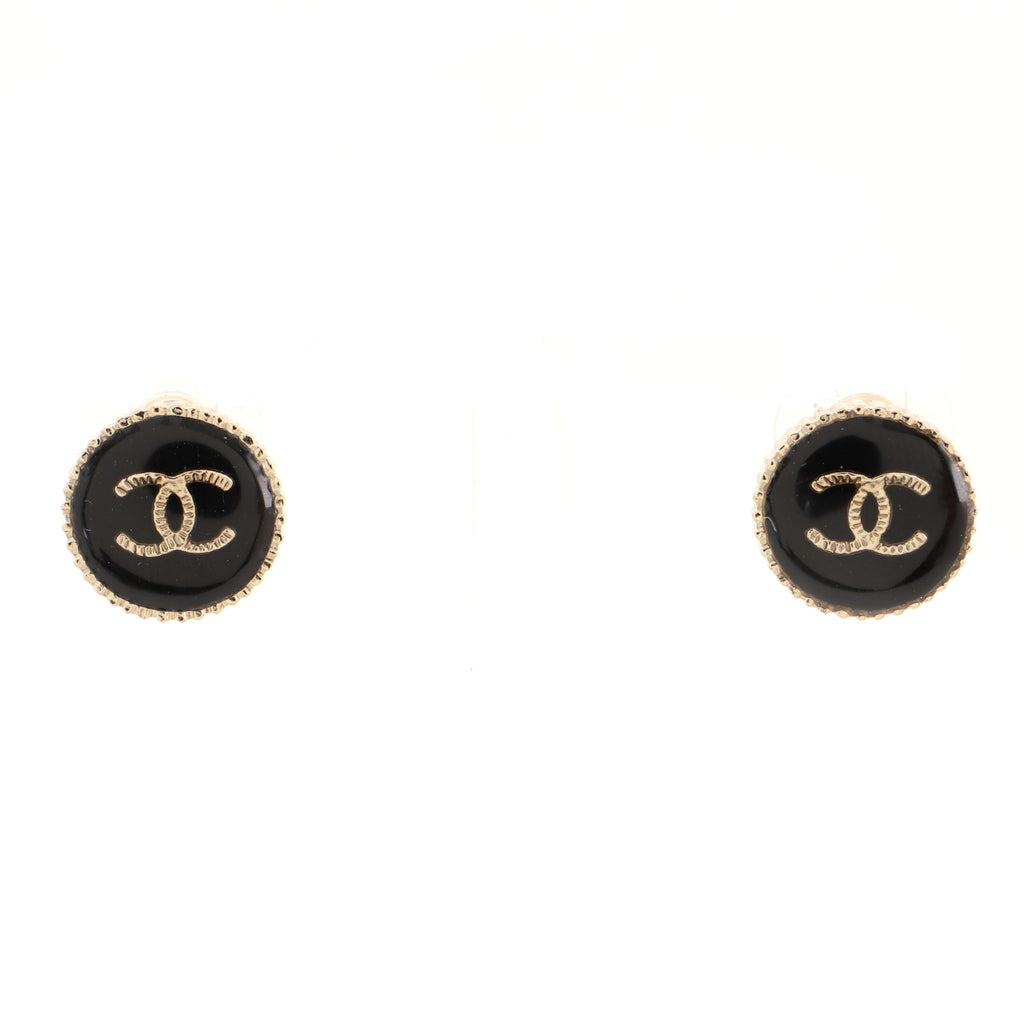 CHANEL Enamel CC Stud Earrings Black Silver 62825