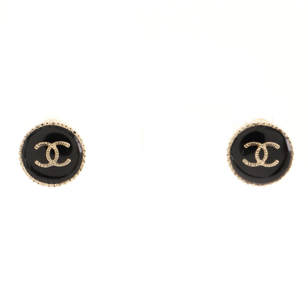 Chanel CC Round Stud Earrings Metal and Enamel Black 138633379