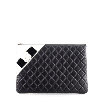 Chanel Camellia O Case Clutch Quilted Lambskin Large