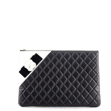 Chanel Camellia O Case Clutch Quilted Lambskin Large