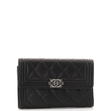 Chanel Boy Trifold Flap Wallet Quilted Caviar Medium