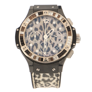 Hublot Big Bang Snow Leopard Chronograph Automatic Watch Stainless Steel and Printed Denim and Rubber with Diamond Bezel and Markers 41