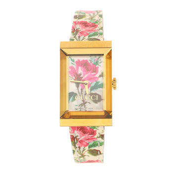 Gucci G-Frame Floral Quartz Watch Stainless Steel and Leather with Mother of Pearl 20