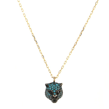 Gucci Le Marche Des Merveilles Pendant Necklace 18K Yellow Gold and Sterling Silver with Blue Topaz, Black Spinel and Pearl