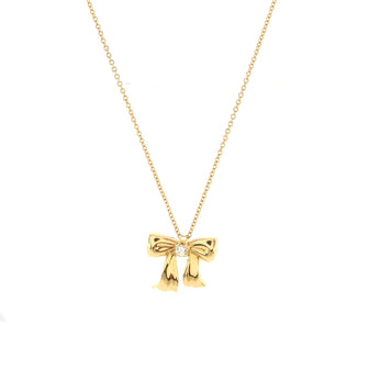 Tiffany & Co. Ribbon Pendant Chain Necklace 18K Yellow Gold with Diamond