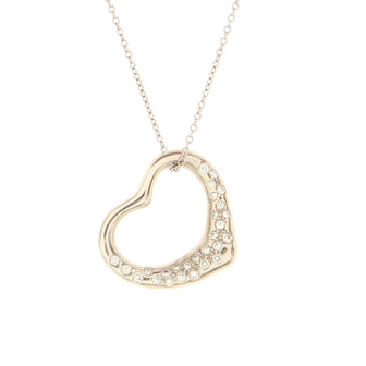Tiffany & Co. Elsa Peretti Open Heart Pendant Necklace Platinum with Diamonds