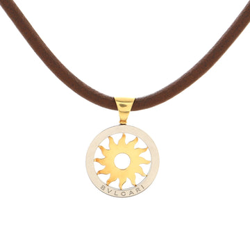 Bvlgari Tondo Sun Pendant Necklace Stainless Steel with 18K Yellow Gold and Cord