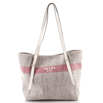 Prada Logo Stripe Shopper Tote Canvas and Leather