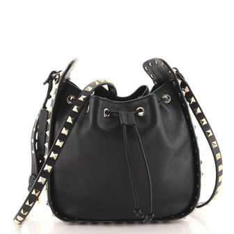 Valentino Rockstud Drawstring Bucket Bag Leather Small