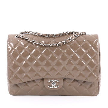 Chanel Classic Double Flap Bag Quilted Patent Maxi Gray