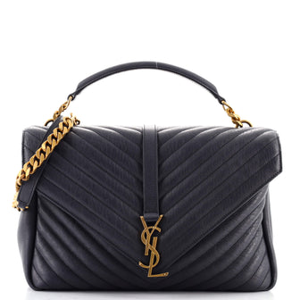 Saint Laurent Classic Monogram College Bag Matelasse Chevron Leather Large