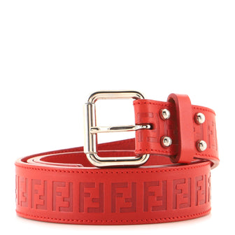 Fendi Buckle Belt Zucca Embossed Leather Medium
