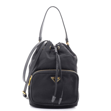 Prada Duet Drawstring Bucket Bag Tessuto Small