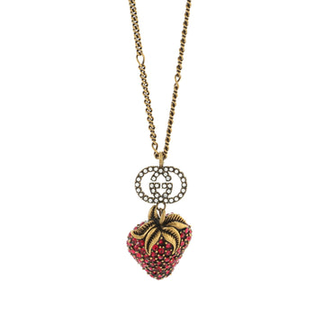 Gucci GG Strawberry Pendant Necklace Metal with Crystals