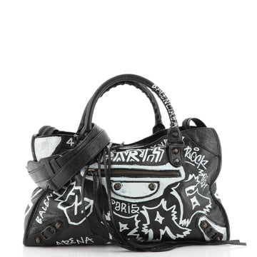 Balenciaga City Graffiti Classic Studs Bag Leather Medium