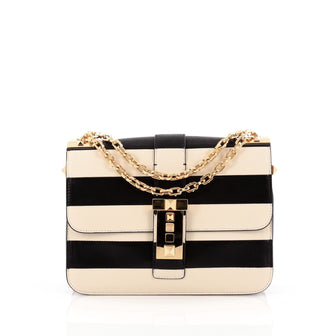 Valentino B-Rockstud Shoulder Bag Striped Leather Medium
