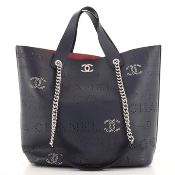 Chanel Logo Eyelets Shopping Tote Perforated Calfskin Medium
