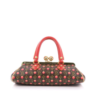 Louis Vuitton Sac Fermoir Handbag Limited Edition Cerises with Lizard GM Brown