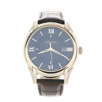 Versace Apollo Quartz Watch Stainless Steel and Crocodile Embossed Leather 42