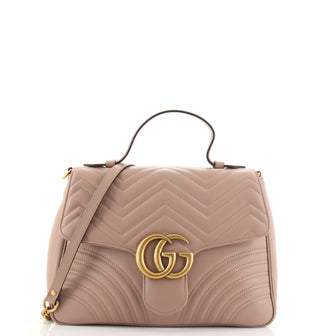 Gucci GG Marmont Top Handle Flap Bag Matelasse Leather Medium