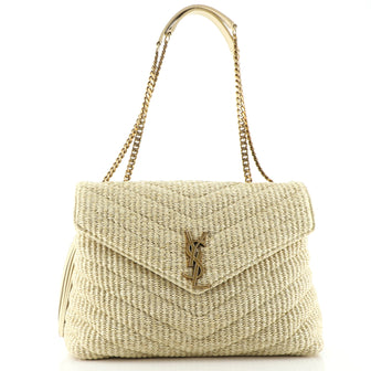 Saint Laurent LouLou Shoulder Bag Matelasse Chevron Raffia Medium