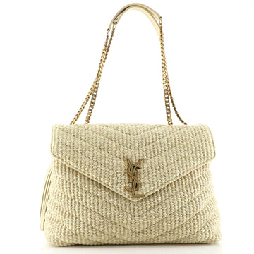 Saint Laurent LouLou Shoulder Bag Matelasse Chevron Raffia Medium