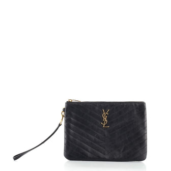 Saint Laurent Classic Monogram Wristlet Pouch Matelasse Chevron Leather Small