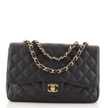 Chanel Vintage Classic Single Flap Bag Quilted Caviar Jumbo