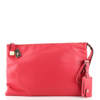 Valentino Rockstud Zipped Wristlet Clutch Leather Oversized