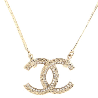 Chanel Quilted CC Pendant Snake Chain Necklace Metal with Crystals