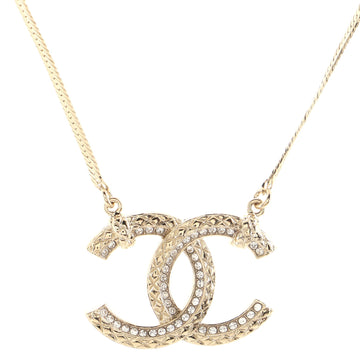 Chanel Quilted CC Pendant Snake Chain Necklace Metal with Crystals