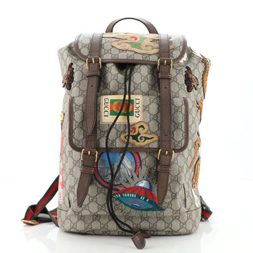 Gucci Courrier Soft Backpack GG Coated Canvas with Applique Large