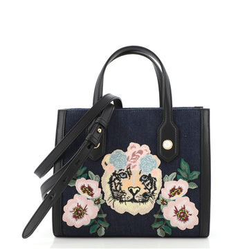 Gucci Tiger Pearl Tote Embroidered Denim Small