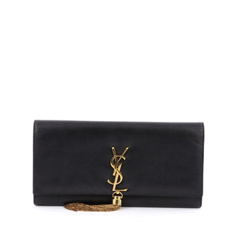 Saint Laurent Classic Monogram Tassel Clutch Leather Long Black