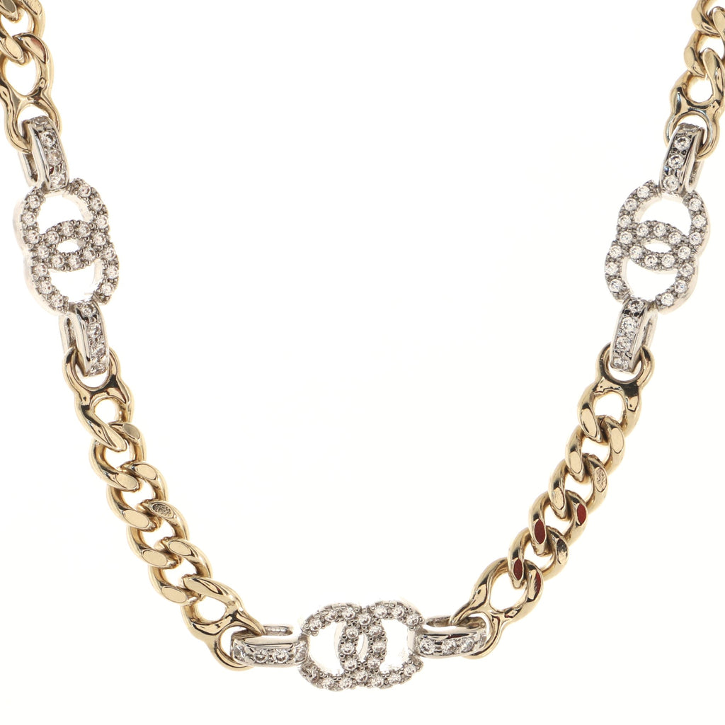Chanel CC Link Choker Necklace Metal with Crystals Gold 1395011