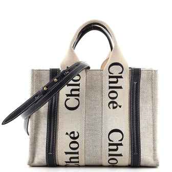 Chloe Convertible Woody Tote Canvas with Leather Small
