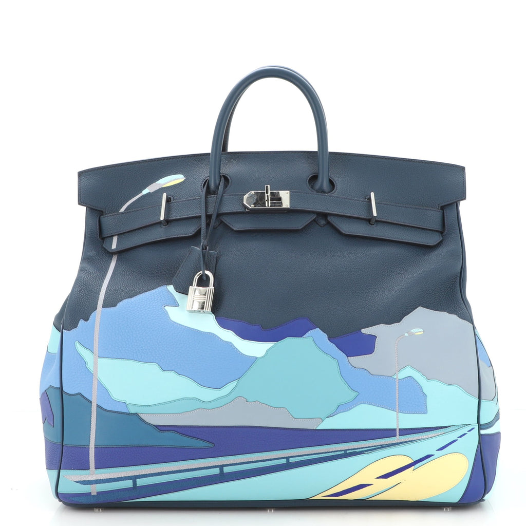 Hermes Endless Road HAC Birkin Bag Togo with Swift and Clemence with  Palladium Hardware 50 Blue 1395561
