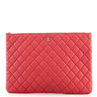 Chanel O Case Clutch Quilted Caviar Large