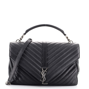 Saint Laurent Classic Monogram College Bag Matelasse Chevron Leather Large