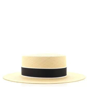 Chanel Boater Hat Straw with Grosgrain