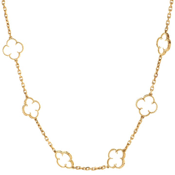 Van Cleef & Arpels Vintage Alhambra 20 Motifs Necklace 18K Yellow Gold and Rock Crystal Quartz