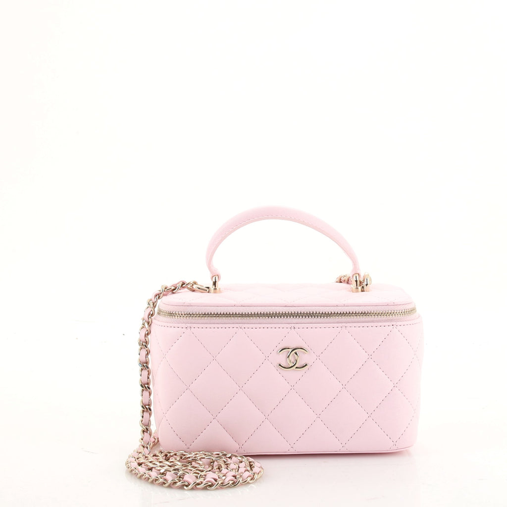Chanel Classic Top Handle Vanity Case with Chain Quilted Lambskin Small Pink  1396991